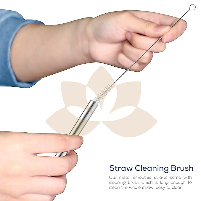 Reusable Stainless Steel Metal Straws for Kids Adults with Cleaing Brush