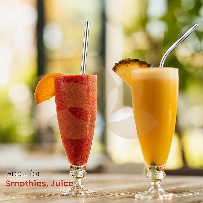 Reusable Stainless Steel Metal Straws for Kids Adults with Cleaing Brush