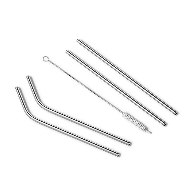 Reusable Stainless Steel Metal Straws for Kids Adults with Cleaing Brush