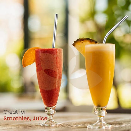 Reusable Stainless Steel Metal Straws for Kids Adults with Cleaing Brush